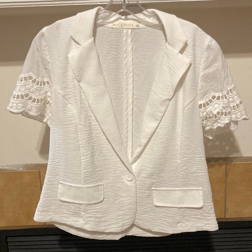Fair Haven Women's White Blazer Crochet Lace Coquette (XL)